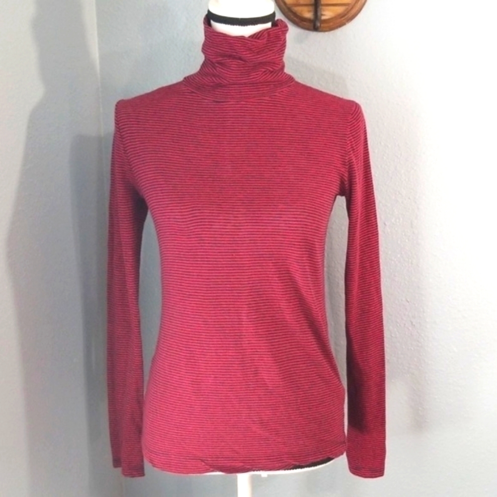Madewell Micro Stripe Longsleeve Cotton Turtleneck - Picture 3 of 8